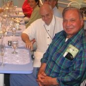 Bodybuilder and “Best built man of the century” Mahasamrat Bill Pearl (USA) (first from right) and his wife Bhavatarini (first from left) enjoy some relaxed moments with friends at the restaurant. Nov. 2010